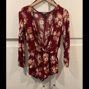 Red floral romper